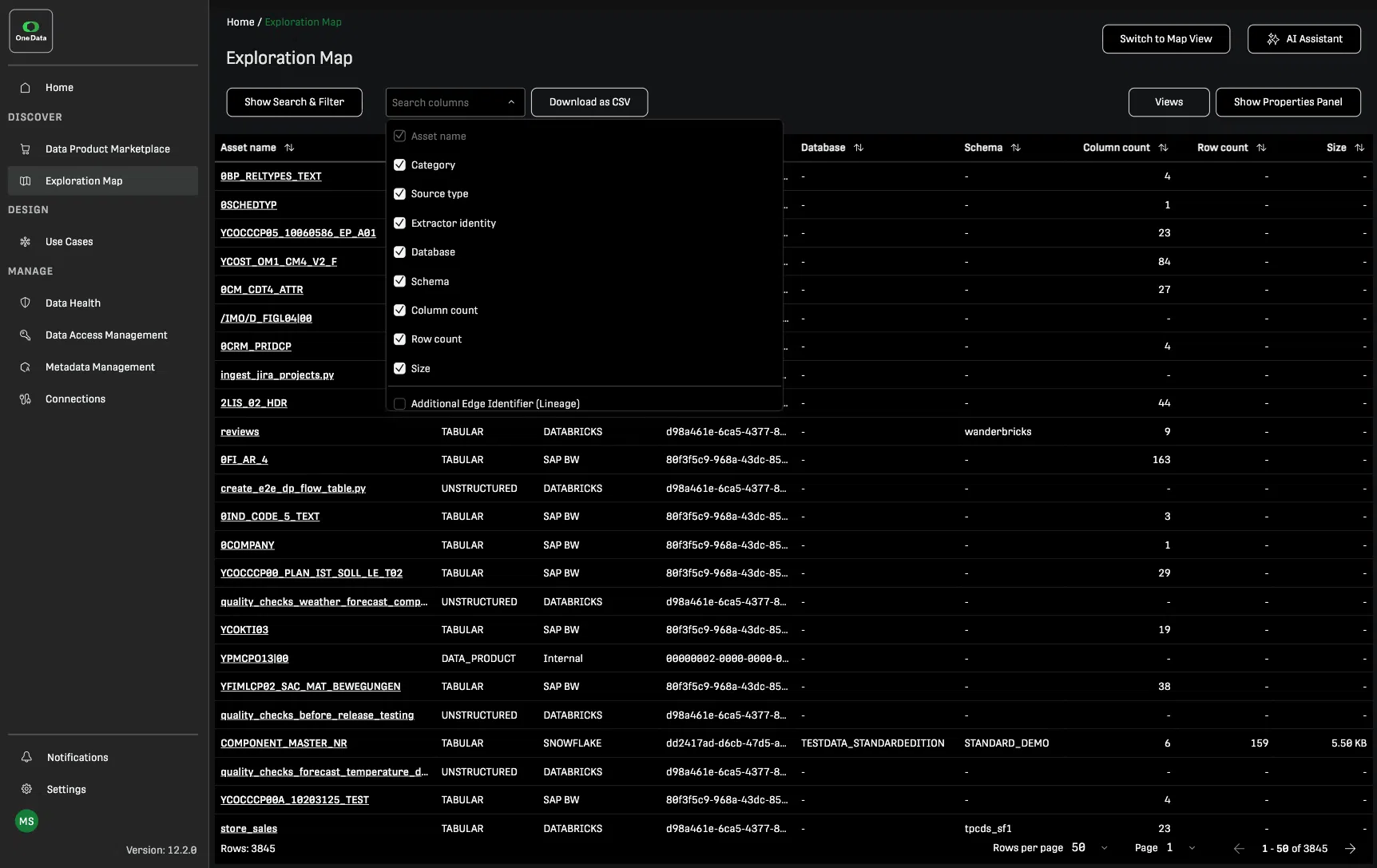 One Data | Exploration Map – Column config